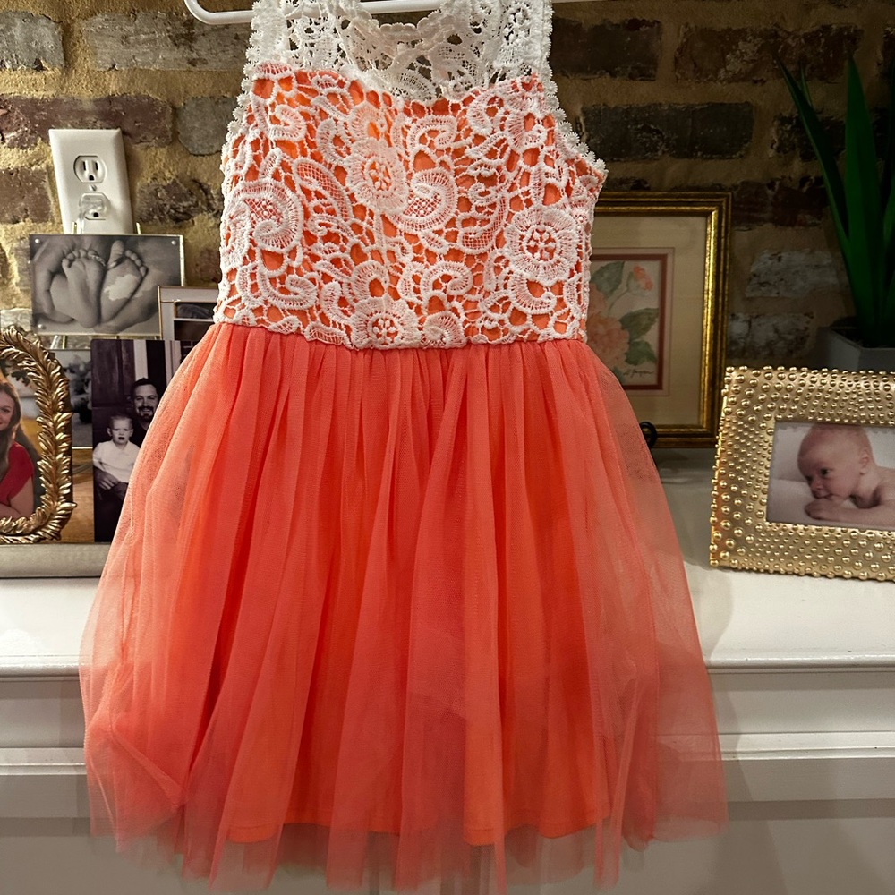 Sequin Hearts Orange and White Lace Kids Dress